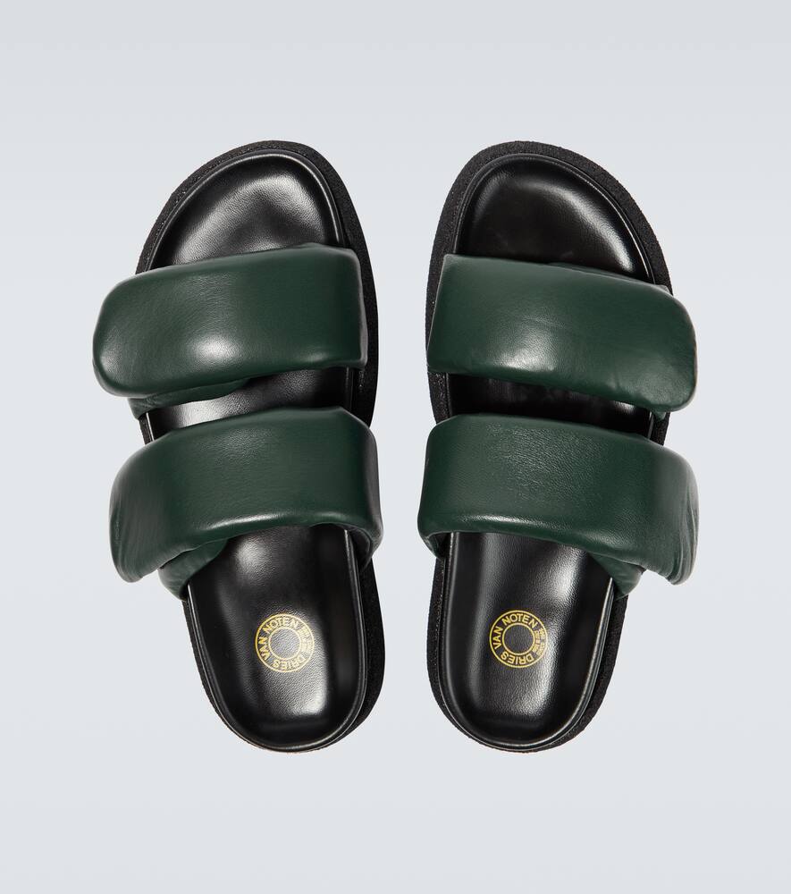 Shop Dries Van Noten Padded Leather Sandals In D.green