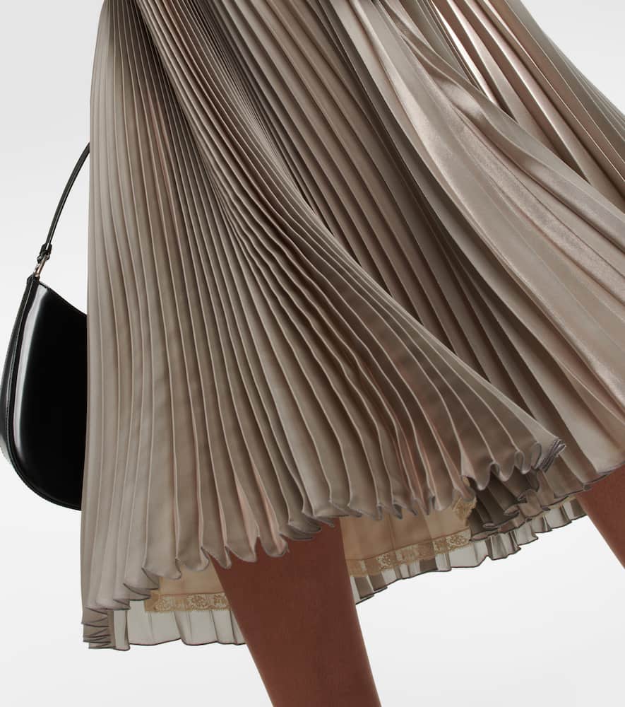 Prada Pleated Metallic Voile Midi Skirt In Ematite
