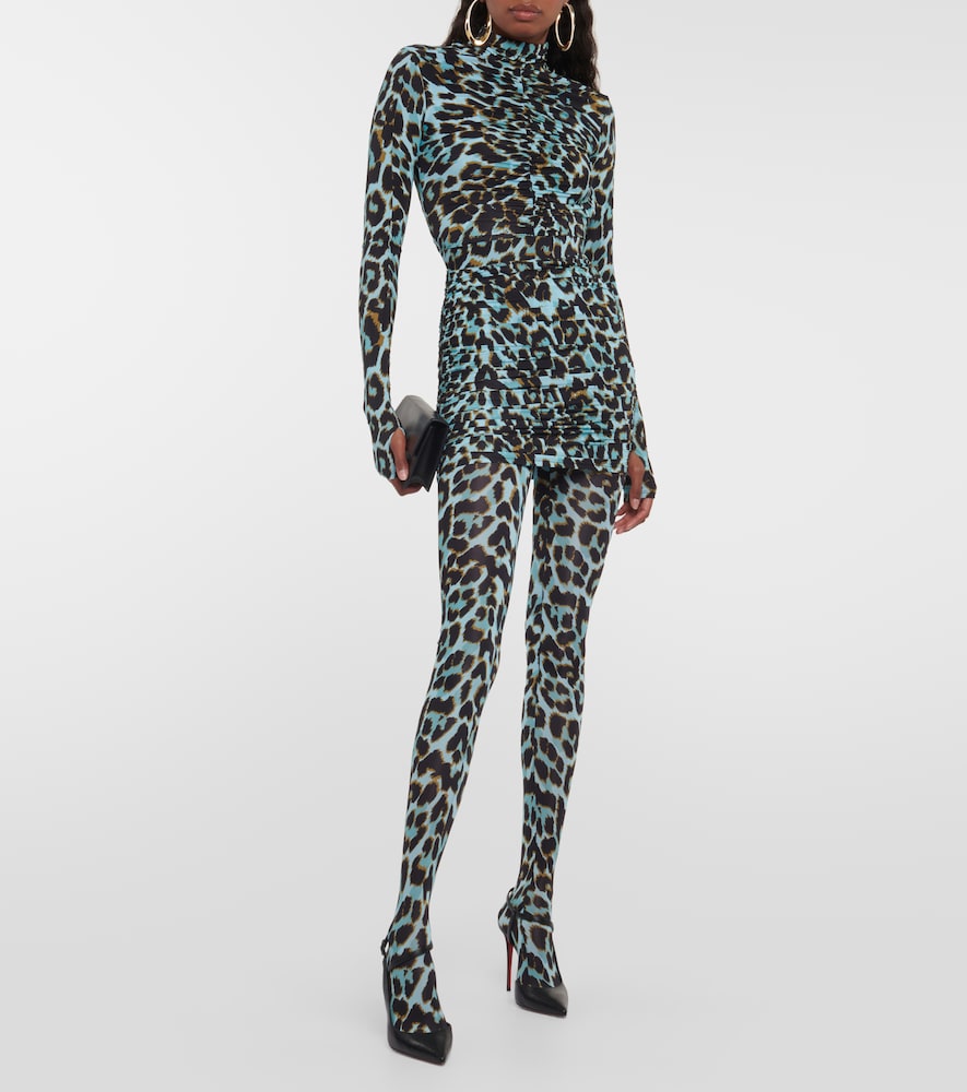  Alex Perry Alex Perry Kiran Ruched Leopard-print Miniskirt 