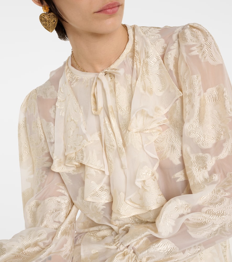 Etro Ruffled Floral Silk-crepon Blouse In Multicoloured