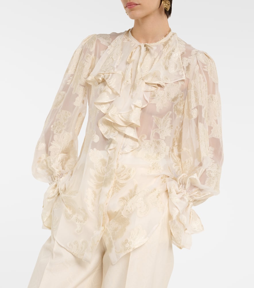 Etro Ruffled Floral Silk-crepon Blouse In Multicoloured