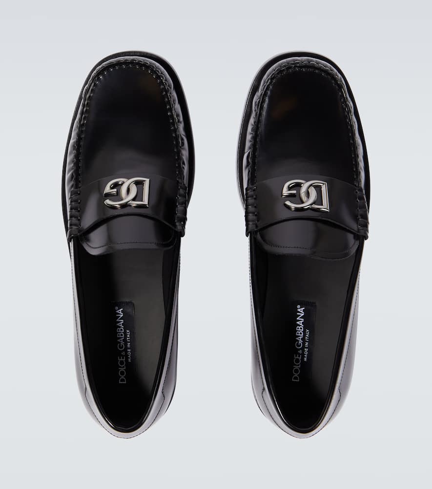 Shop Dolce & Gabbana Dg Polished Leather Loafers In Black