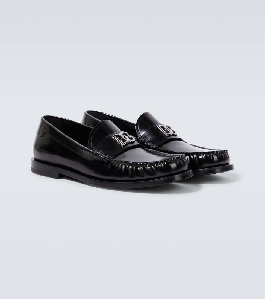 Shop Dolce & Gabbana Dg Polished Leather Loafers In Black