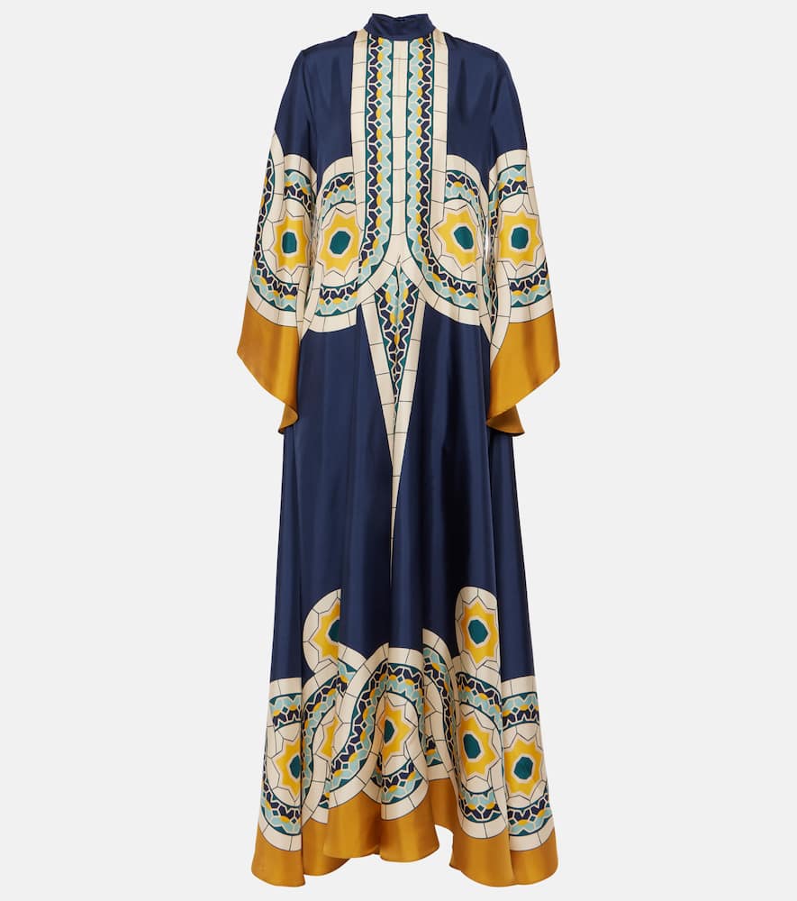 La Doublej La Double J Woman Maxi Dress Navy Size L Silk In Multicoloured