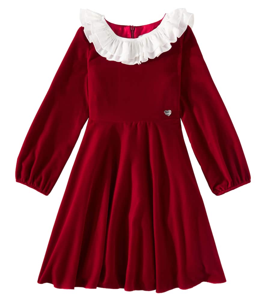 Monnalisa Velvet Dress In Red