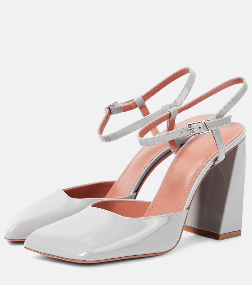 Amina Muaddi Charlotte Patent Leather Slingback Pumps In Silver