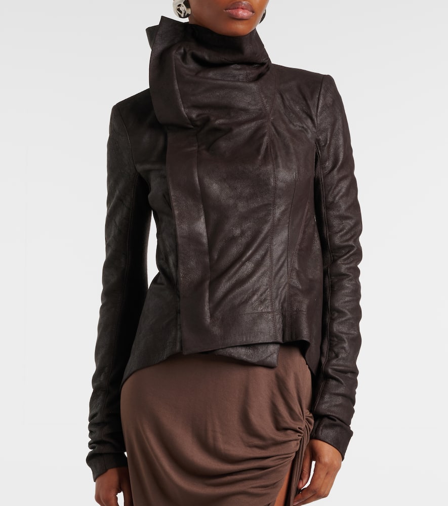 Rick Owens Naska Leather Biker Jacket In Brown