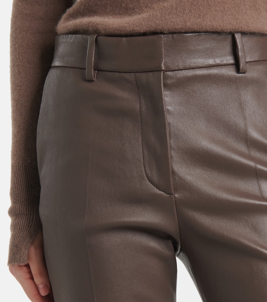 Joseph Coleman Leather Slim Pants In Brown