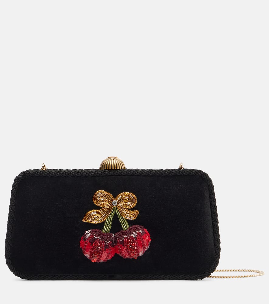 Valentino Garavani Carry Secrets Mini Embellished Velvet Clutch In Black