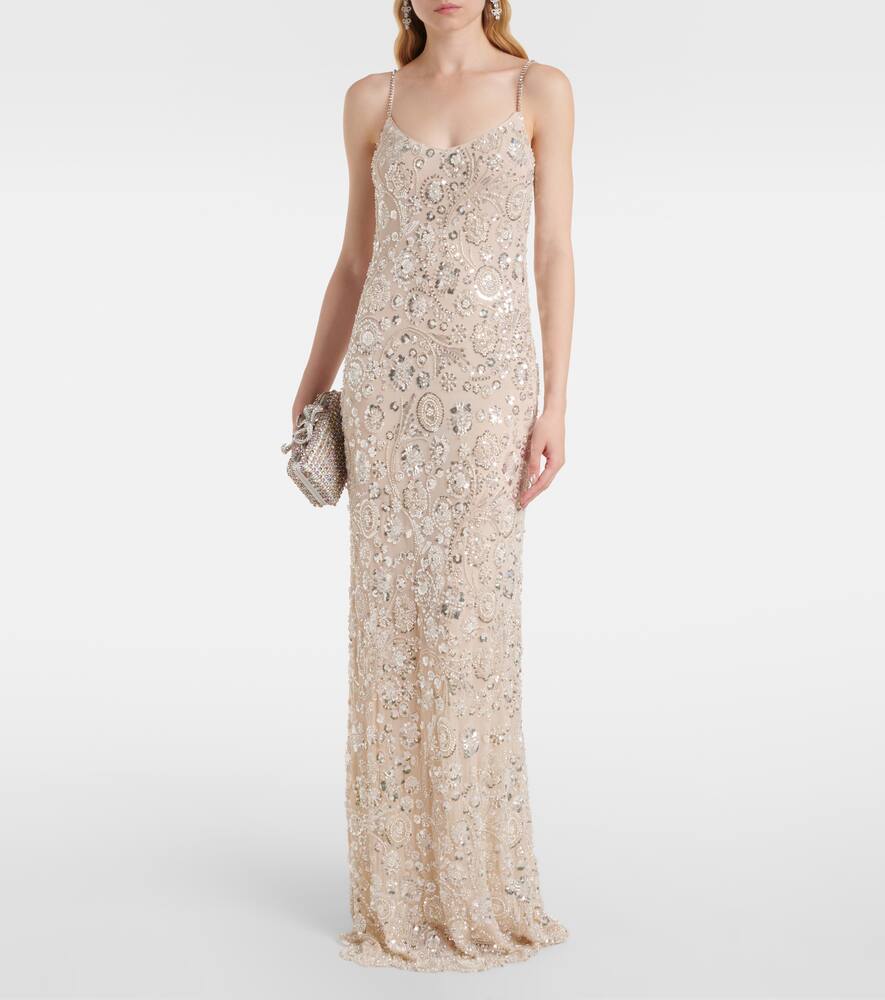 Self-portrait Sequined Floral Maxi Dress In Neutral