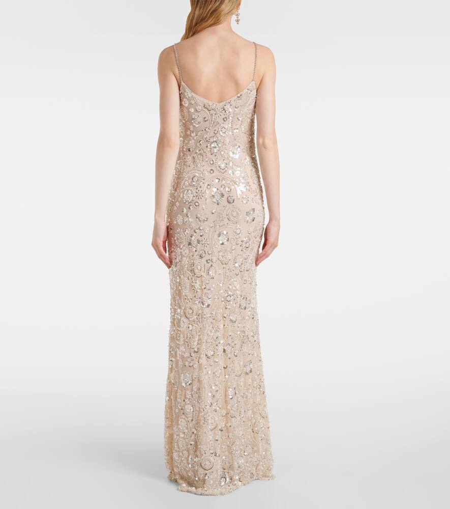Self-portrait Sequined Floral Maxi Dress In Neutral