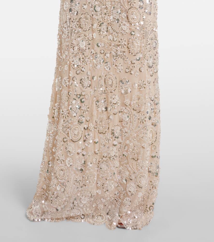Self-portrait Sequined Floral Maxi Dress In Neutral