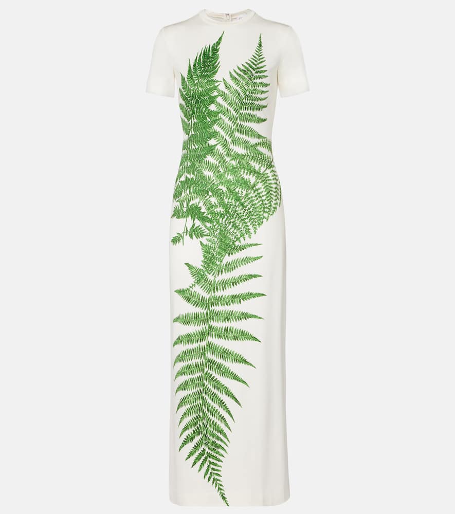 Oscar De La Renta Placed Fern Print Jersey T-shirt Dress In Multi