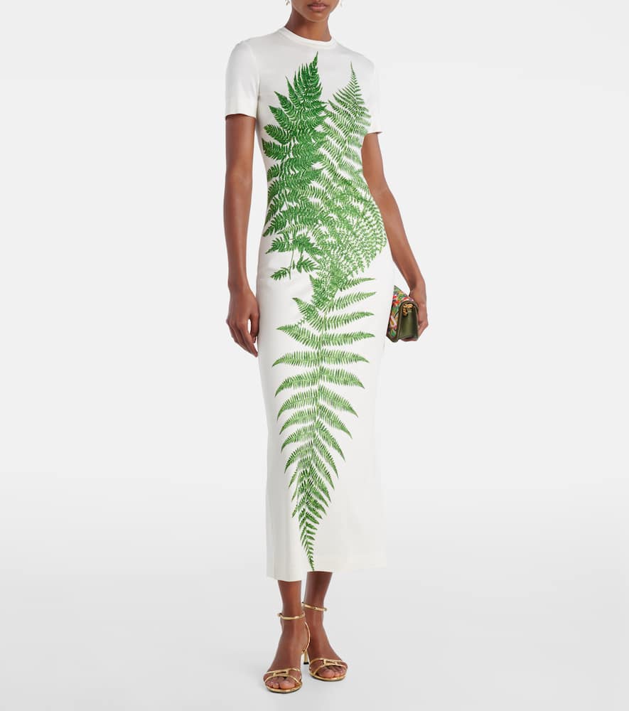 Oscar De La Renta Placed Fern Print Jersey T-shirt Dress In Multi