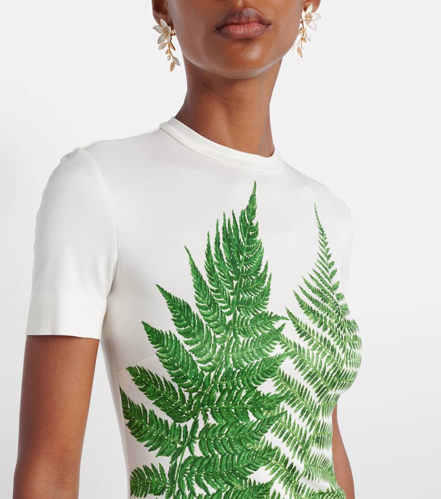 Oscar De La Renta Placed Fern Print Jersey T-shirt Dress In Multi