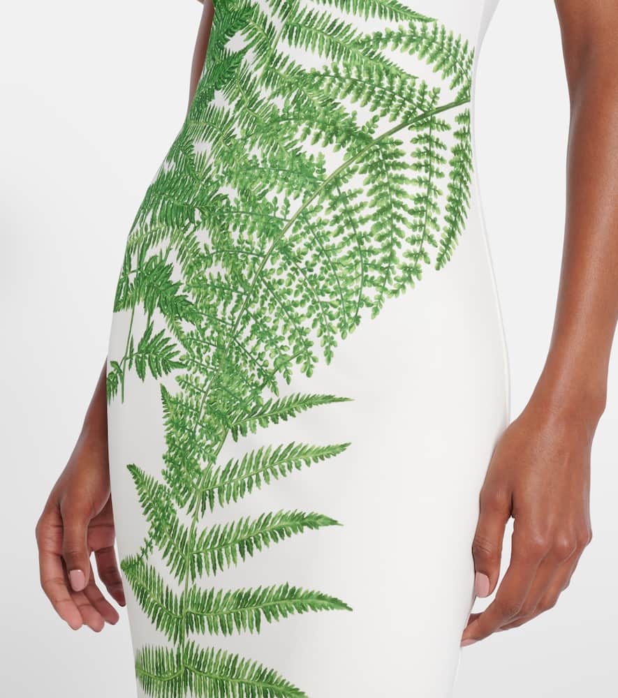 Oscar De La Renta Placed Fern Print Jersey T-shirt Dress In Multi