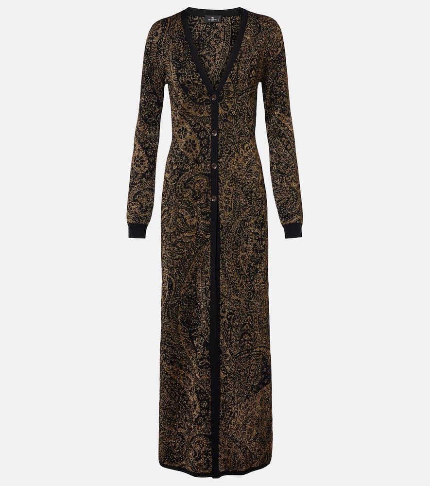 Etro Metallic Paisley Long Cardigan In Brown