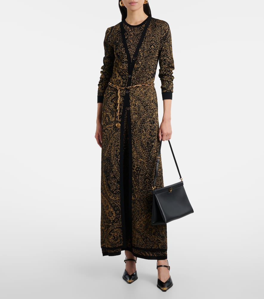 Etro Metallic Paisley Long Cardigan In Brown