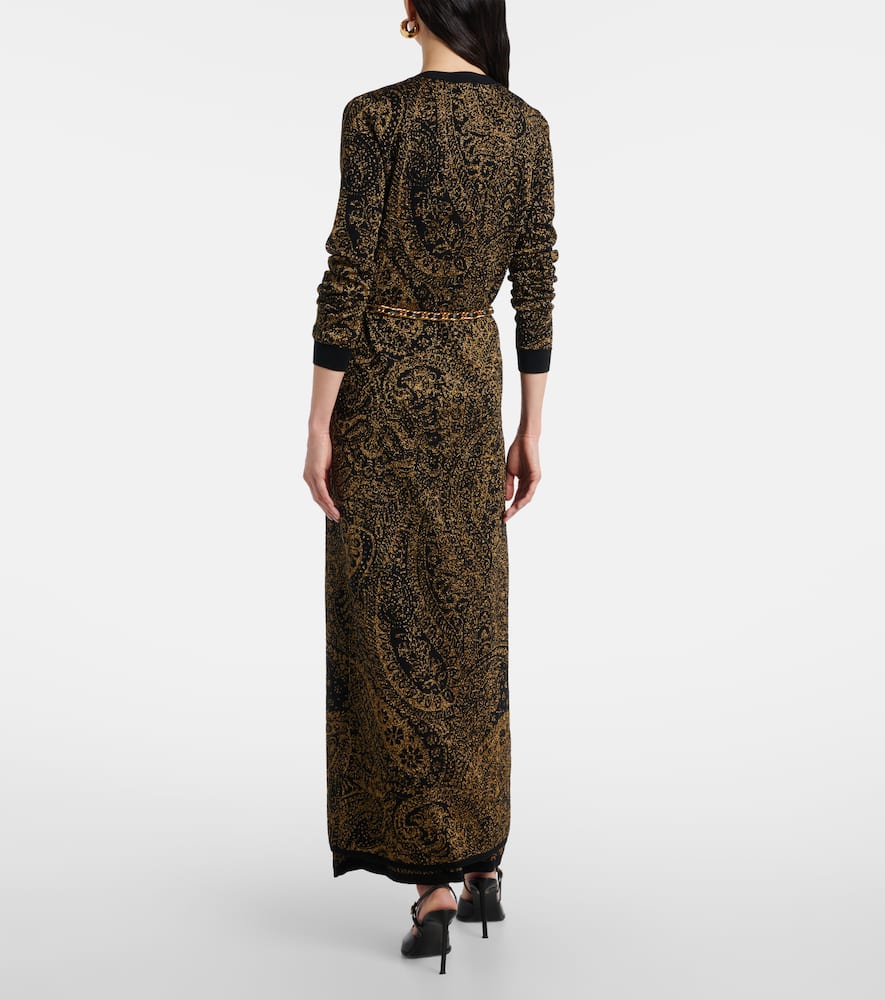 Etro Metallic Paisley Long Cardigan In Brown