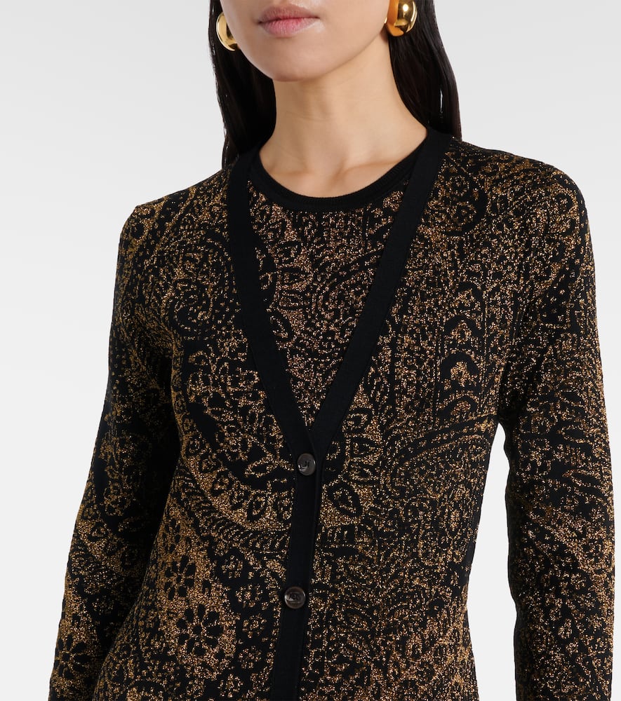 Etro Metallic Paisley Long Cardigan In Brown
