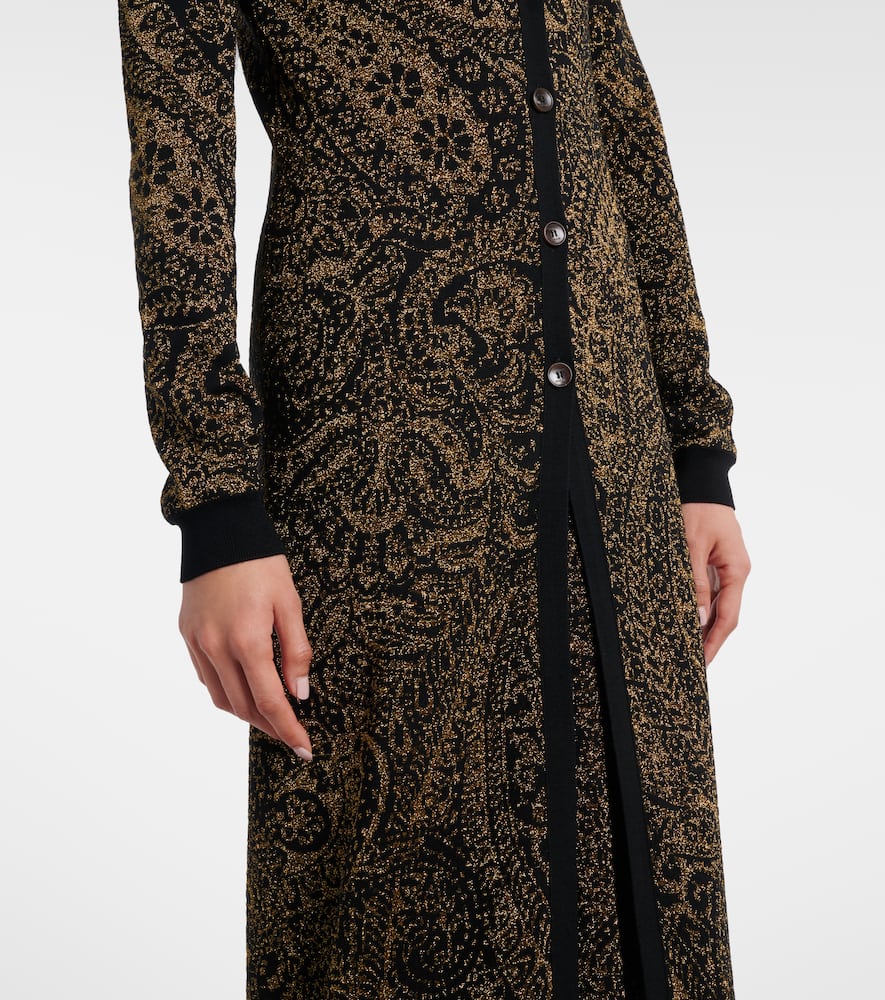 Etro Metallic Paisley Long Cardigan In Brown