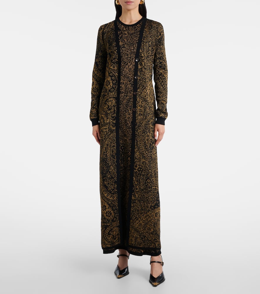 Etro Metallic Paisley Long Cardigan In Brown