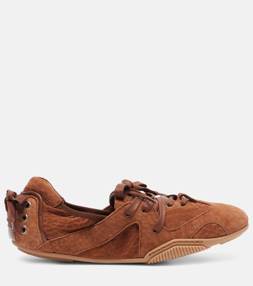Acne Studios Leather Trimmed Paneled Suede Flats Brown In Brown