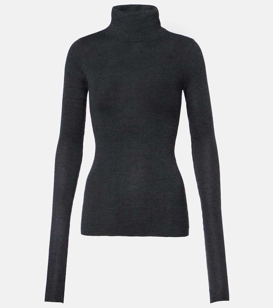 The Frankie Shop Utica Thin Wool And Silk Turtleneck Sweater In Gray