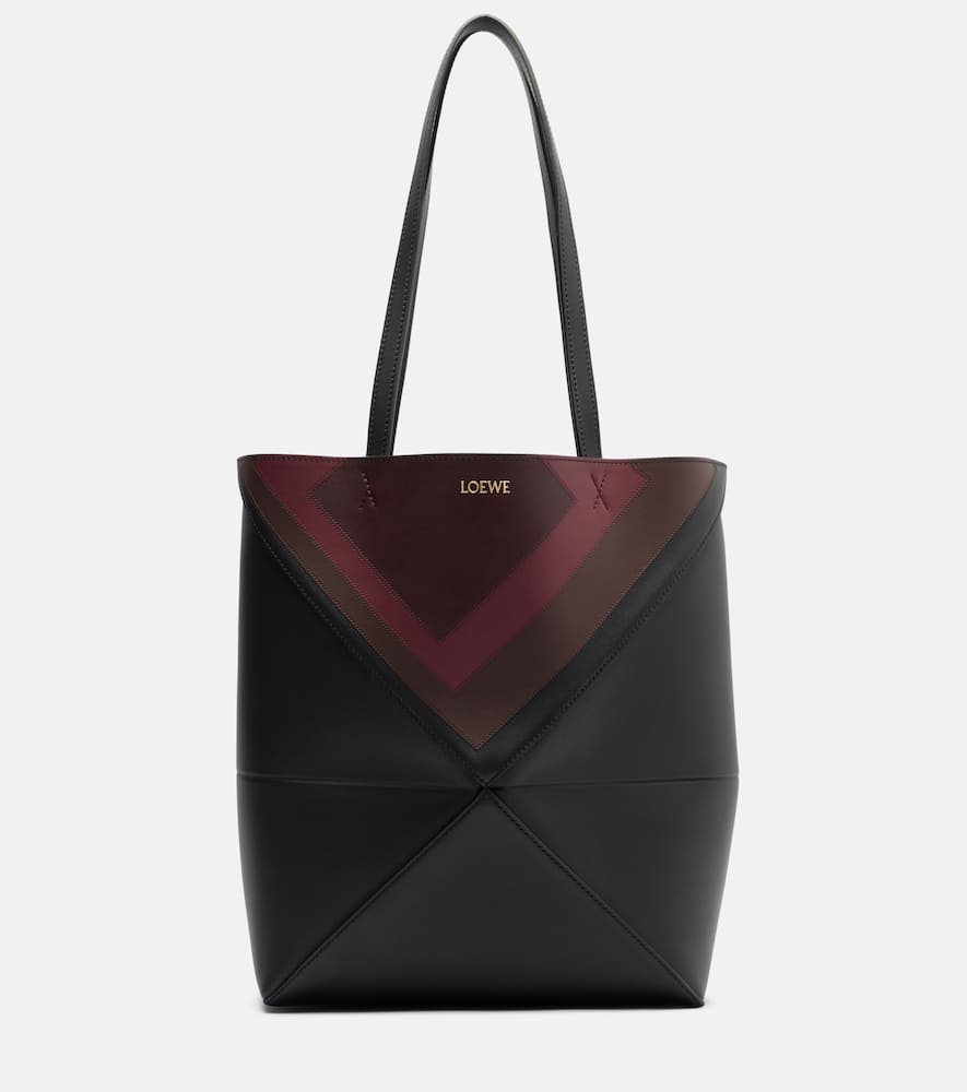 Loewe Puzzle Fold Square Medium Leather Tote Bag In Black