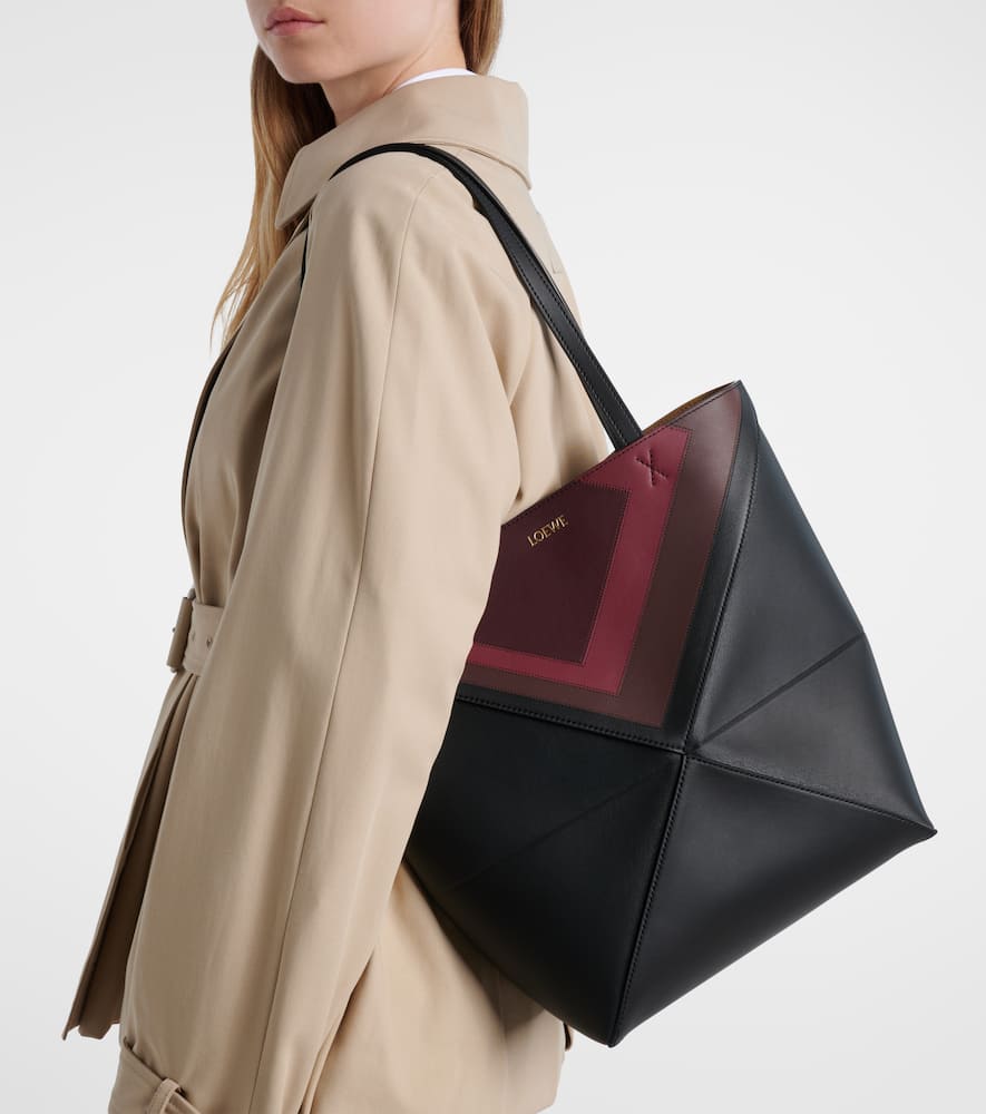 Loewe X Albers Medium Leather Puzzle Fold Tote Bag In Black
