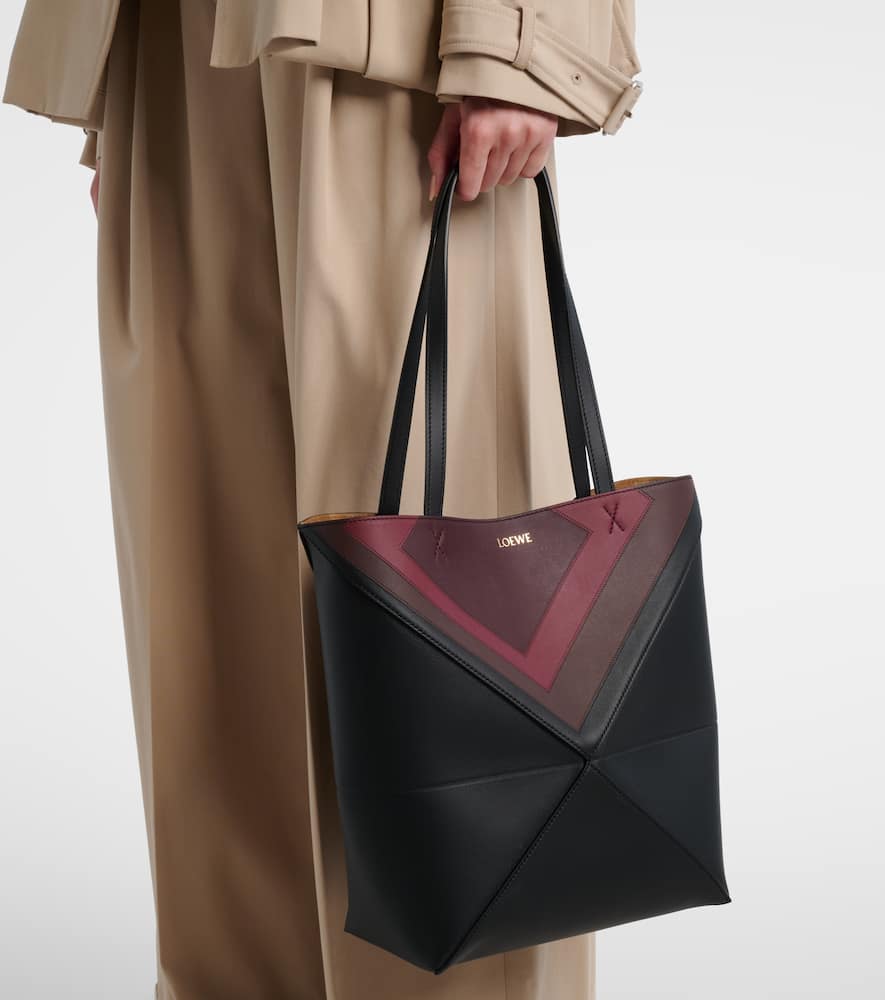 Loewe X Albers Medium Leather Puzzle Fold Tote Bag In Black