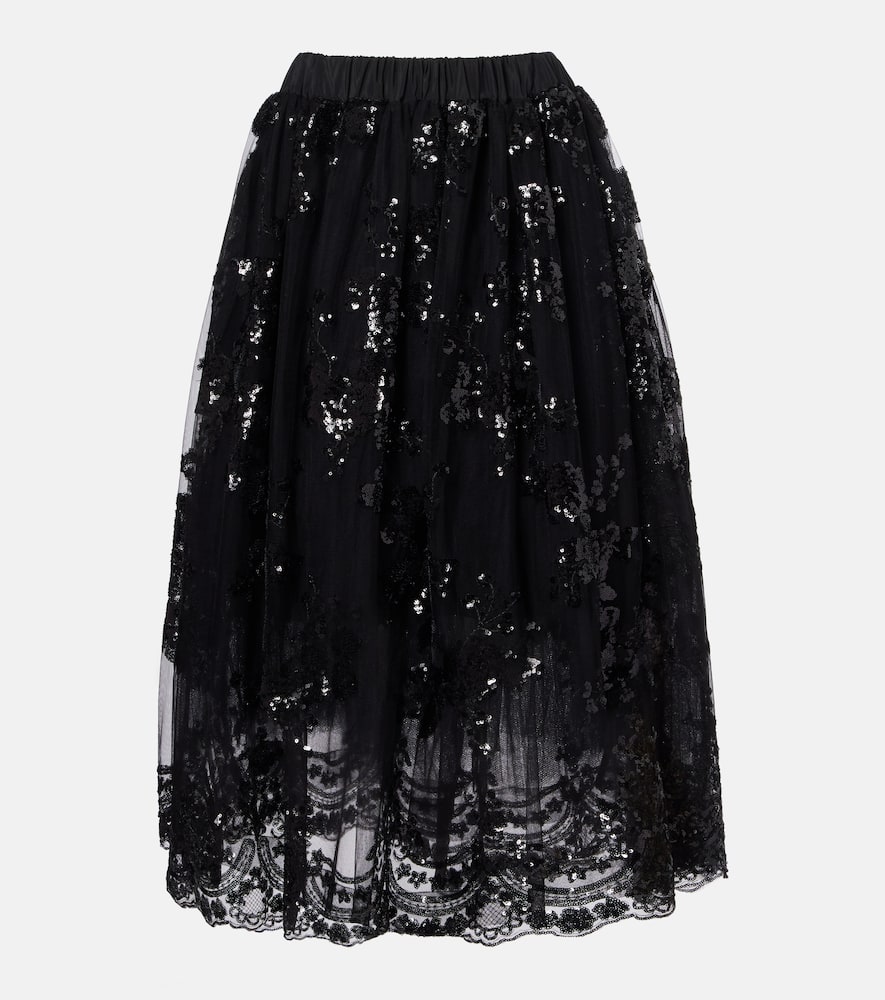 Simone Rocha Sequined Midi Skirt In Black