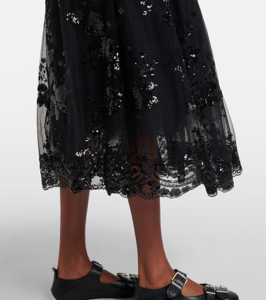 Simone Rocha Sequined Midi Skirt In Black