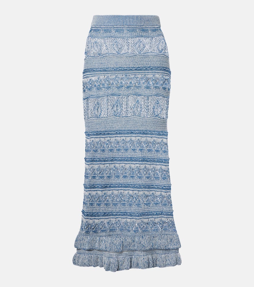 Etro Crochet Ruffled Cotton Maxi Skirt In Blue