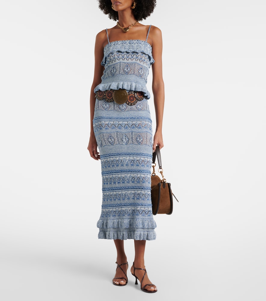 Etro Crochet ruffled cotton midi skirt