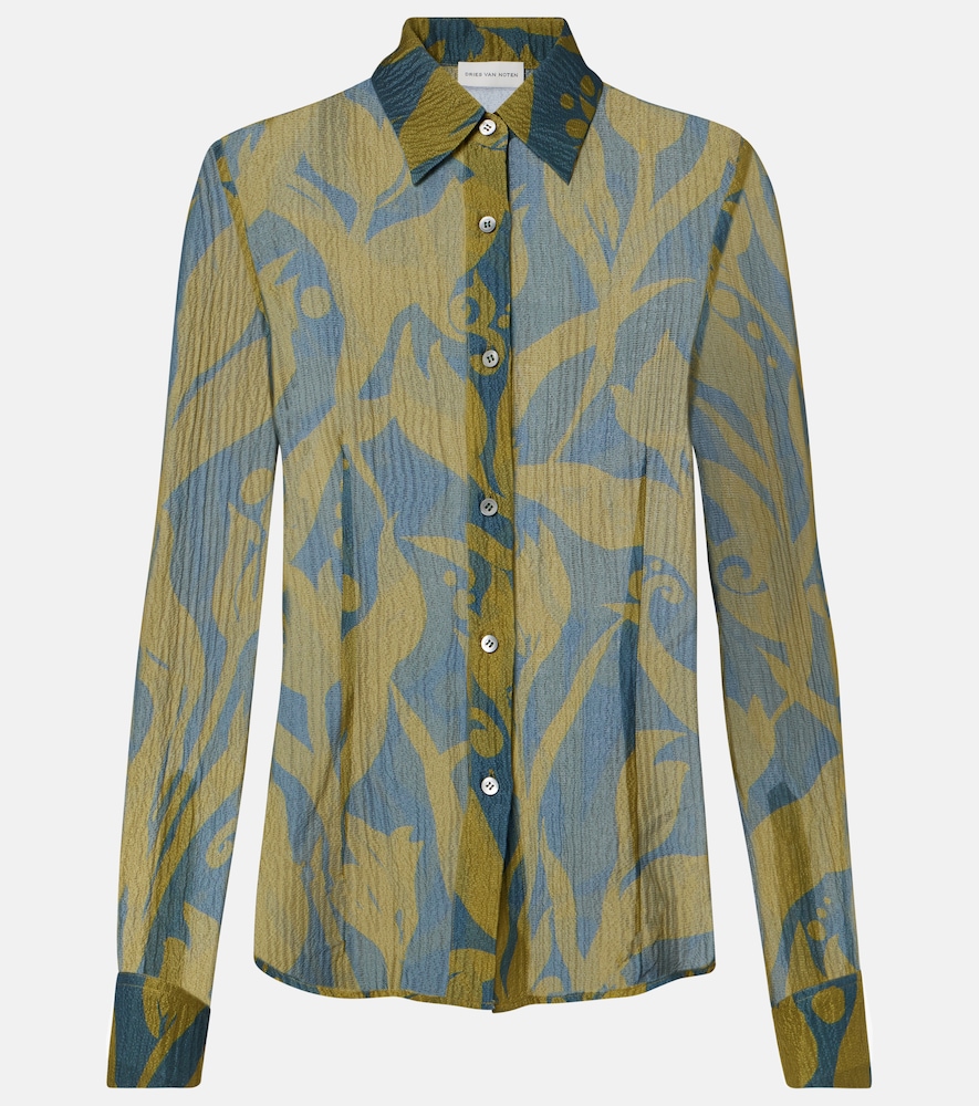 Dries Van Noten Printed Silk Shirt In Green