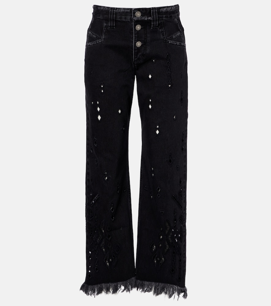 Isabel Marant Women's Black Amia Broderie Anglaise Flared Jeans Uk Size 6