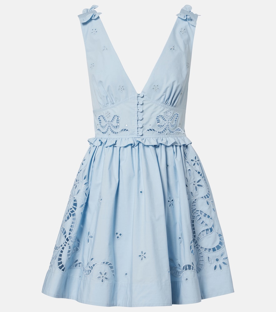 Self-Portrait Women's Blue Broderie Anglaise Cotton-Blend Minidress UK Size 12 - Mytheresa