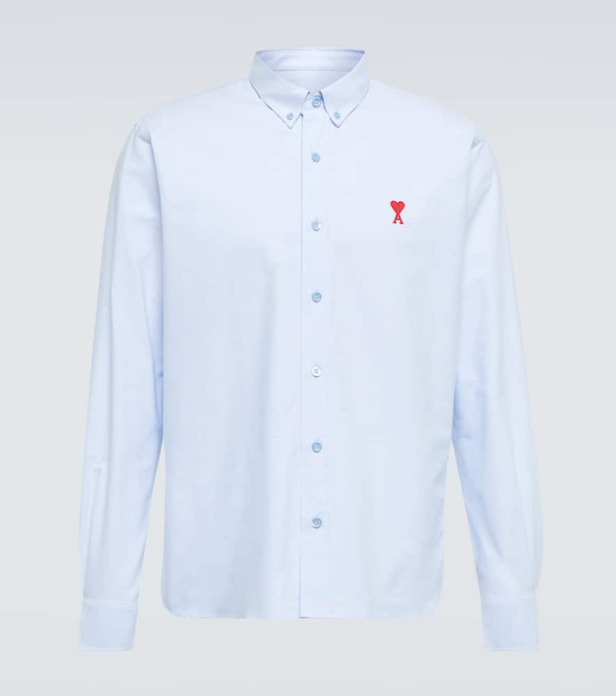 Ami Alexandre Mattiussi Adc Button-down Collar Logo-embroidered Striped Cotton Oxford Shirt In Sky Blue