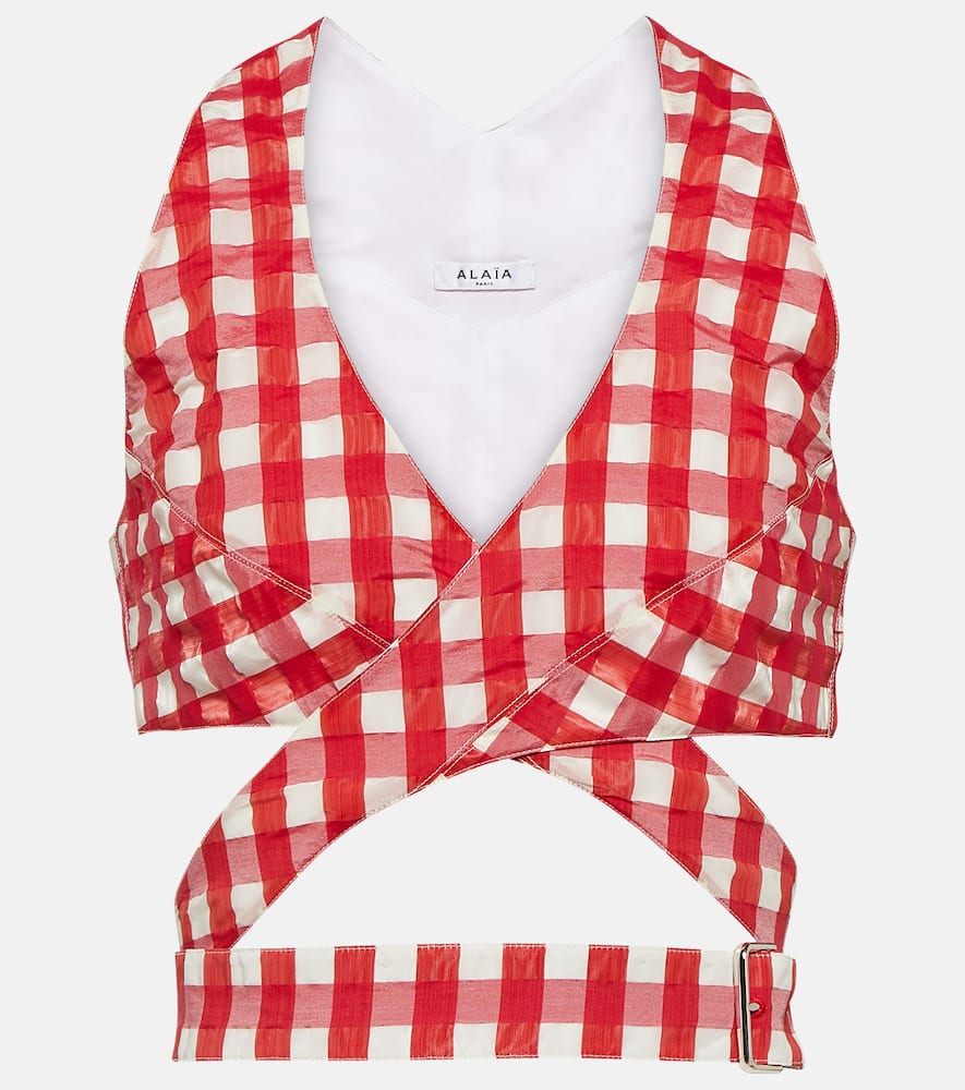 Alaïa Vichy gingham cutout crop top