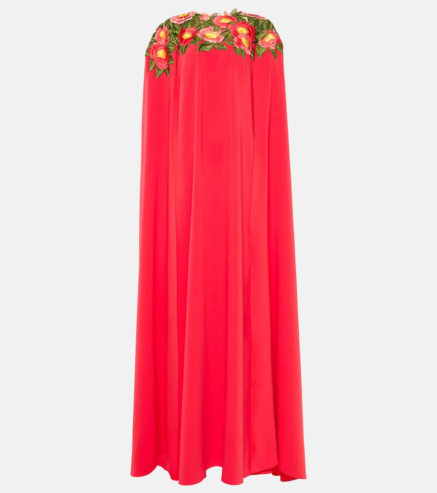Oscar de la Renta Camellia caped floral georgette gown