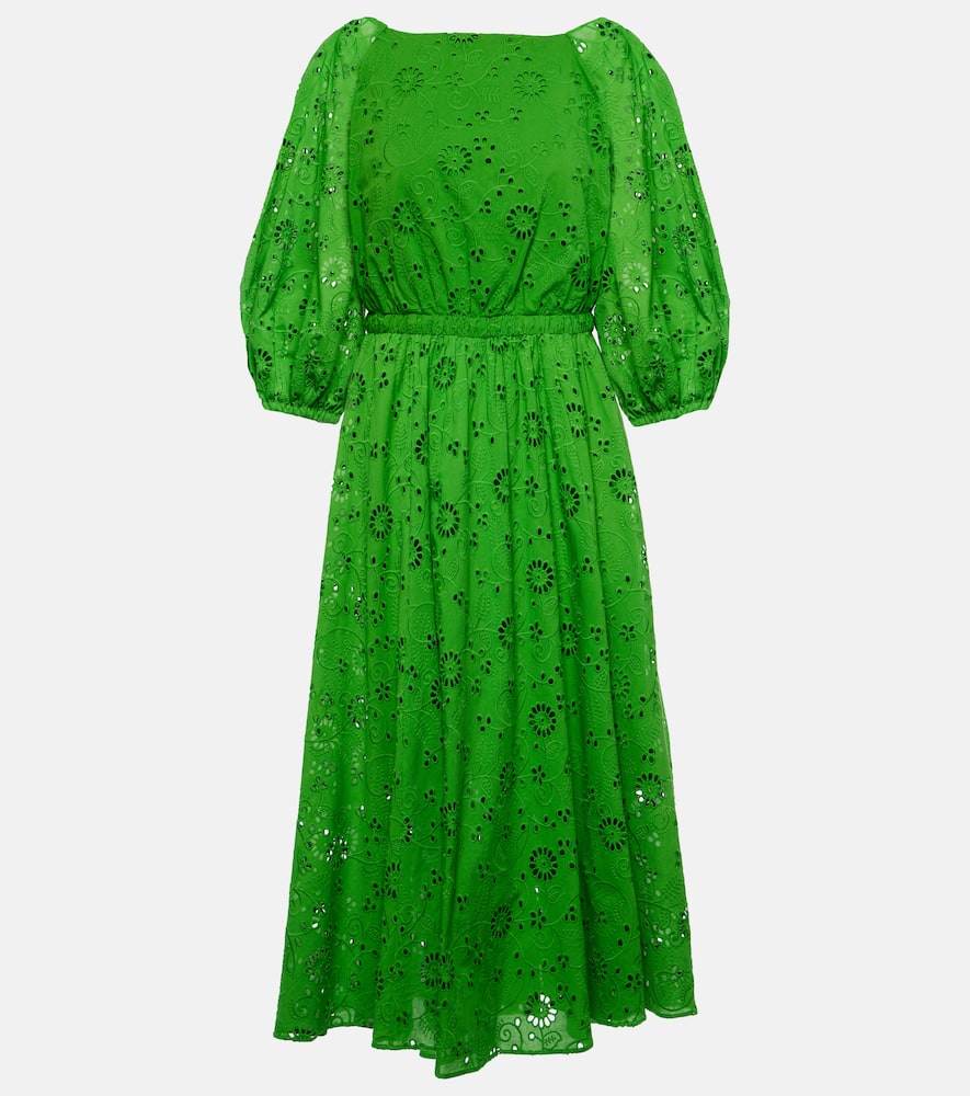 Openwork embroidered cotton midi dress