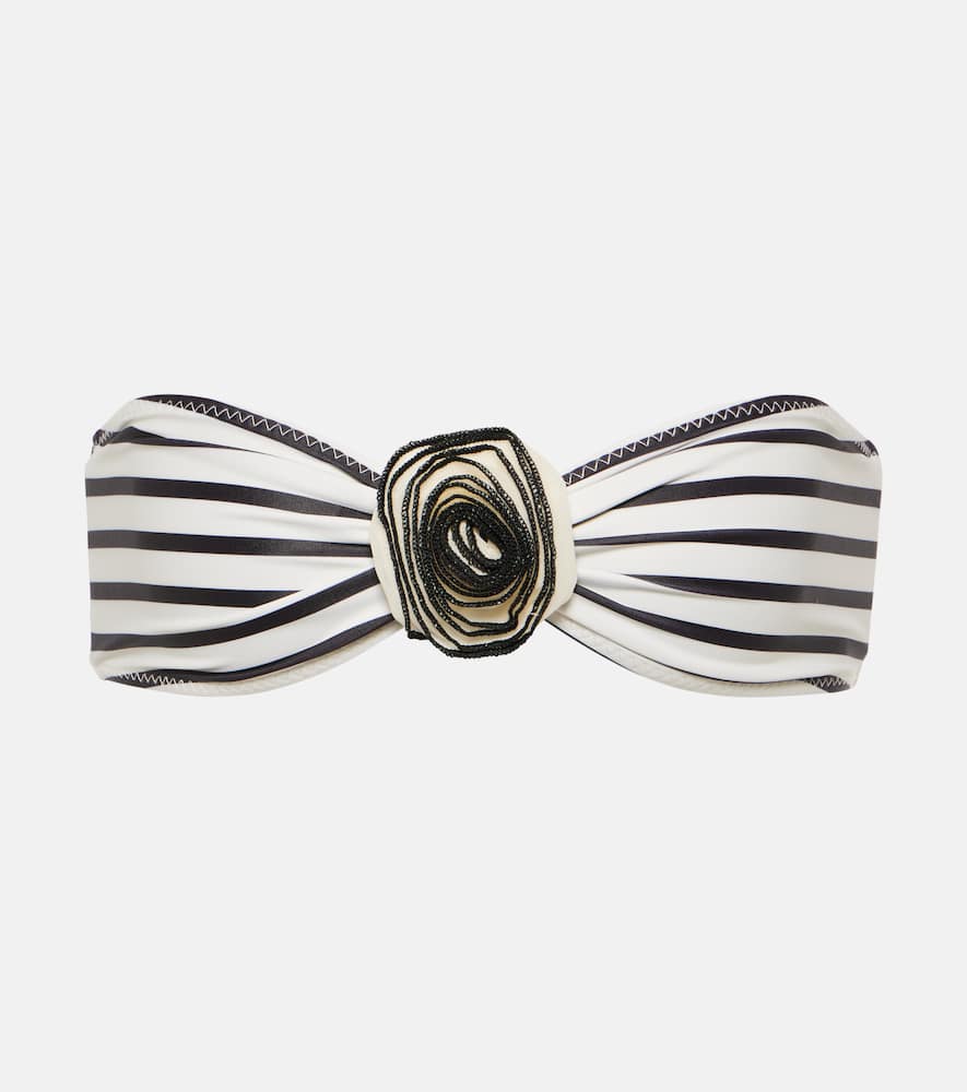 Shop Same Rose Floral-appliqué Bandeau Bikini Top In Cream Black Stripe