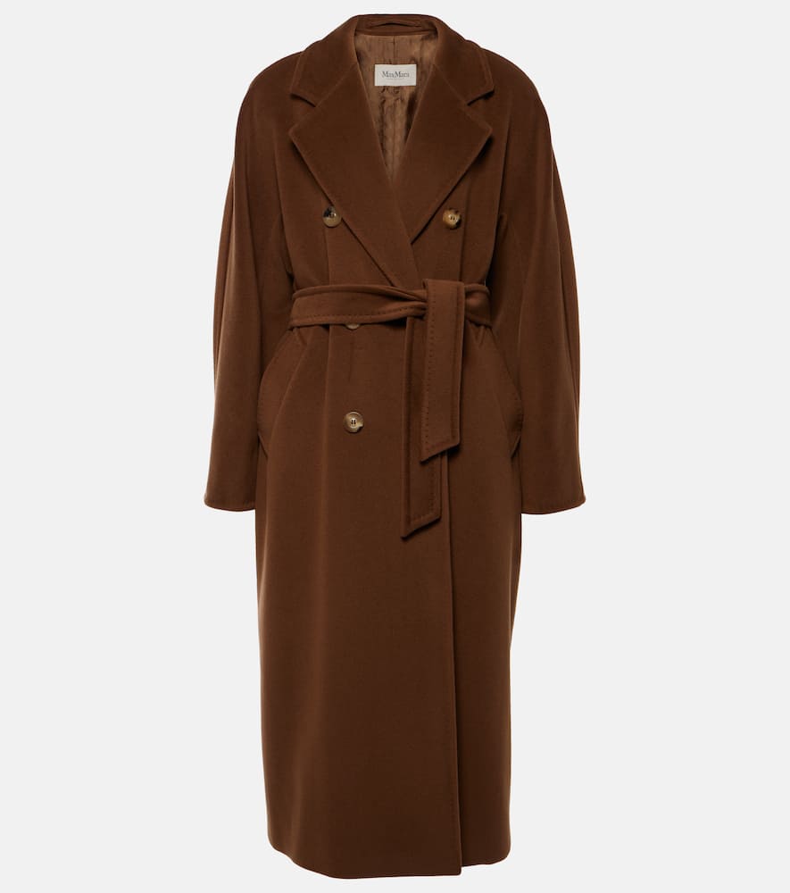 Max Mara Double-breasted Long Coat With Belted Waist In Brown