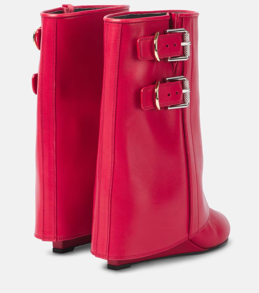 Shop Givenchy Shark Lock Buckles Leather Ankle Boots In Red