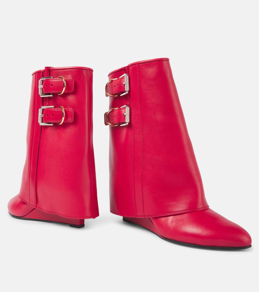 Shop Givenchy Shark Lock Buckles Leather Ankle Boots In Red