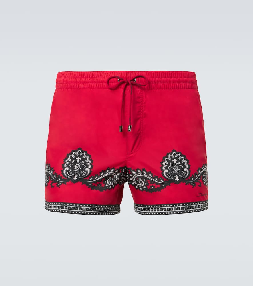 Dolce & Gabbana Short Swim Trunks With Bandanna Print In Red