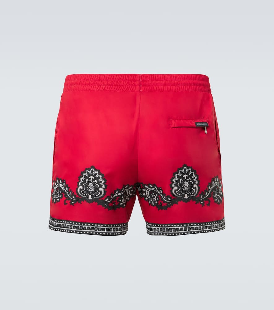 Dolce & Gabbana Short Swim Trunks With Bandanna Print In Red