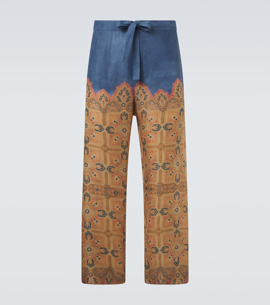 Valentino Printed Linen Pant In Blau