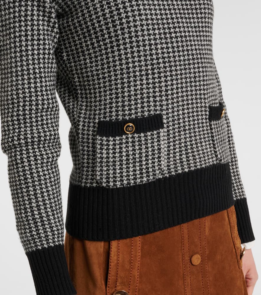 Shop Valentino Houndstooth Virgin Wool Sweater In Black